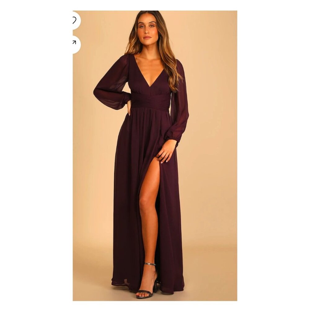 Lulus Enchant My Love Dark Purple V-Neck Long Sleeve Maxi Dress | Medium | NWOT